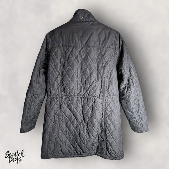 Barbour Women's Quilted Winter Jacket Size 10 Black Warm Coat Red Collar Stylish - Picture 5 of 5
